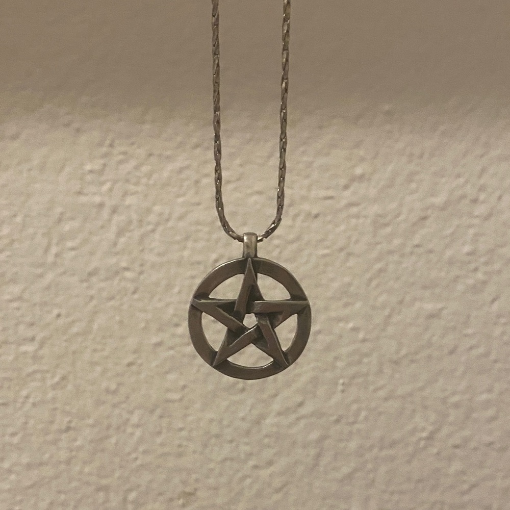 Silver Pentagram Pendant Necklace - Silver
